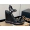 Christian Louboutin Heel 12cm Pyraclou Studded Spike Espadrilles wedge Sandals Python Pattern Black