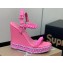 Christian Louboutin Heel 12cm Pyraclou Studded Spike Espadrilles wedge Sandals Patent Pink