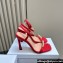 Dior Heel 10cm Diorly Heeled Sandals in Red Suede Calfskin and White Resin Pearls 2024