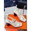 Hermes Heel 9.5cm Platform 2cm Eris 90 sandals with with "H" cut-out in Croco Pattern White 2024