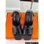 Hermes Heel 9.5cm Platform 2cm Eris 90 sandals with with "H" cut-out in Croco Pattern Black 2024