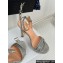 Dior Heel 12cm Platform 3cm Or Dway Heeled Sandals in Gray Cotton Embroidered with Thread and Silver-Tone Strass 2024