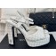 Chanel Heel 12cm Platform 4cm Sandals Tweed White 2024