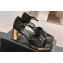 Chanel Gold Heel Calfskin Sandals Crinkled Black 2024