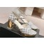 Chanel Gold Heel Calfskin Sandals Dotted White 2024