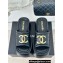 Chanel Heel 7cm Gold CC Logo Platform Mules Leather Black 2024