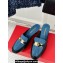 Ferragamo Heel 6cm New Vara buckle mules printed calfskin Black/Denim Blue 2024
