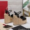 Valentino Heel 15cm Platform 7cm Vlogo Cut-Out Wedge Sandals Espadrilles in calfskin leather Black 2024