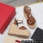 Valentino Heel 15cm Platform 7cm Vlogo Cut-Out Wedge Sandals Espadrilles in calfskin leather Brown 2024