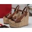 Valentino Heel 15cm Platform 7cm Vlogo Cut-Out Wedge Sandals Espadrilles in calfskin leather Brown 2024