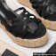 Valentino Heel 11cm Platform 4cm Raflower Wedge Sandals Espadrilles in calfskin leather Black 2024