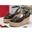 Valentino Heel 11cm Platform 4cm Raflower Wedge Sandals Espadrilles in calfskin leather Black 2024
