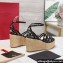 Valentino Heel 11cm Platform 4cm Raflower Wedge Sandals Espadrilles in calfskin leather Black 2024