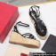 Valentino Heel 11cm Platform 4cm Raflower Wedge Sandals Espadrilles in calfskin leather Black 2024