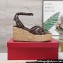 Valentino Heel 11cm Platform 4cm Raflower Wedge Sandals Espadrilles in calfskin leather Coffee 2024
