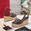 Valentino Heel 11cm Platform 4cm Raflower Wedge Sandals Espadrilles in calfskin leather Coffee 2024