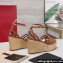Valentino Heel 11cm Platform 4cm Raflower Wedge Sandals Espadrilles in calfskin leather Brown 2024