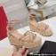 Valentino Heel 11cm Platform 4cm Raflower Wedge Sandals Espadrilles in calfskin leather Nude 2024