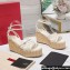 Valentino Heel 11cm Platform 4cm Raflower Wedge Sandals Espadrilles in calfskin leather White 2024