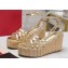 Valentino Heel 11cm Platform 4cm Raflower Wedge Sandals Espadrilles in calfskin leather Gold 2024