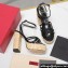 Valentino Heel 13cm Platform 4cm Raflower Wedge Sandals Espadrilles in calfskin leather Black 2024