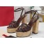 Valentino Heel 13cm Platform 4cm Raflower Wedge Sandals Espadrilles in calfskin leather Coffee 2024