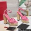 Valentino Heel 13cm Platform 4cm Raflower Wedge Sandals Espadrilles in calfskin leather Pink 2024