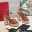 Valentino Heel 13cm Platform 4cm Raflower Wedge Sandals Espadrilles in calfskin leather Gold 2024