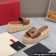 Valentino Heel 8.5cm Platform 5.5cm Vlogo Cut-Out Slide Wedge Sandals Espadrilles in calfskin leather Brown 2024