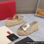 Valentino Heel 8.5cm Platform 5.5cm Vlogo Cut-Out Slide Wedge Sandals Espadrilles in calfskin leather Gold 2024