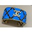 Chanel Metal, Calfskin & Resin Cuff Bracelet ABE038 Gold, Black & Blue 2024