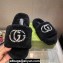 Gucci Crystal GG Shearling Fur Slide Sandals Black 2024