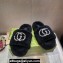 Gucci Crystal GG Shearling Fur Slide Sandals Black 2024