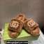 Gucci Crystal GG Shearling Fur Slide Sandals Brown 2024