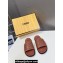 Fendi Calfskin Leather FF Slides Brown 2024