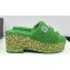 Chanel Platform Pearl and Crystal CC Logo Shearling Mules Green 2024
