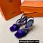 Hermes Glamour 75 sandals in Satin Purple/Silver with Kelly buckle (original quality)