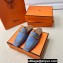 Hermes Groupie mules in denim Blue and calfskin with miniature permabrass-plated Paris buckle (original quality)