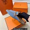 Hermes Groupie mules in denim Blue and calfskin with miniature permabrass-plated Paris buckle (original quality)