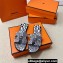 Hermes Oran Sandals in Calfskin Leather Print White/Black (original quality)