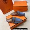 Hermes Groupie mules in denim Blue and calfskin with miniature permabrass-plated Paris buckle (original quality)