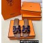 Hermes Oran Sandals in Calfskin Brown and canvas Blue (original quality)