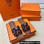 Hermes Oran Sandals in Calfskin Brown and canvas Blue (original quality)