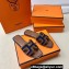 Hermes Oran Sandals in Calfskin Brown and canvas Blue (original quality)