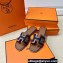 Hermes Oran Sandals in Calfskin Brown and canvas Blue (original quality)