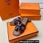 Hermes Oran Sandals in Calfskin Brown and canvas Blue (original quality)