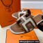 Hermes Oran Sandals in Calfskin Brown and canvas White (original quality)