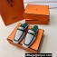 Hermes Groupie mules in H canvas and calfskin Green with miniature permabrass-plated Paris buckle (original quality)
