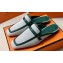 Hermes Groupie mules in H canvas and calfskin Green with miniature permabrass-plated Paris buckle (original quality)
