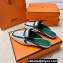 Hermes Groupie mules in H canvas and calfskin Green with miniature permabrass-plated Paris buckle (original quality)